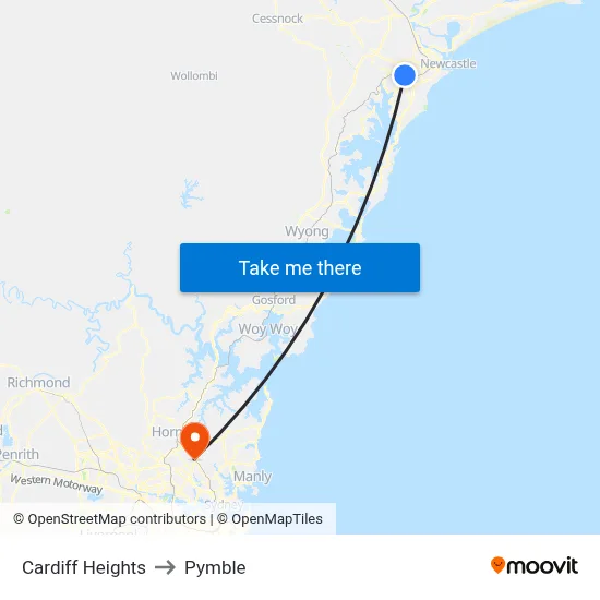 Cardiff Heights to Pymble map