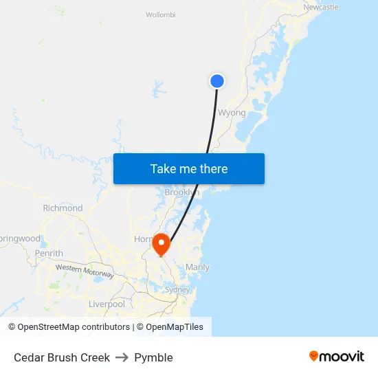 Cedar Brush Creek to Pymble map