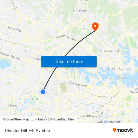Chester Hill to Pymble map