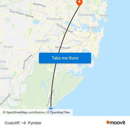 Coalcliff to Pymble map