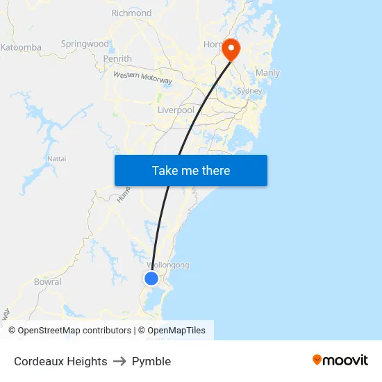 Cordeaux Heights to Pymble map