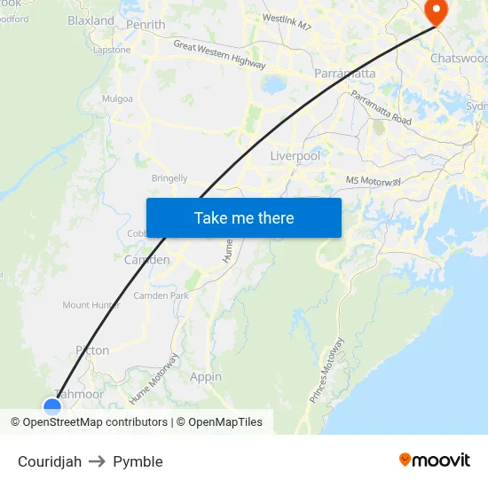 Couridjah to Pymble map