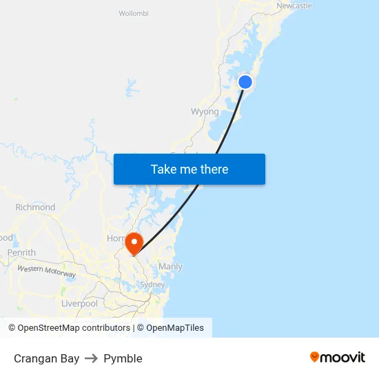 Crangan Bay to Pymble map
