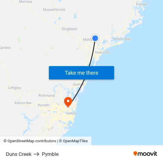 Duns Creek to Pymble map