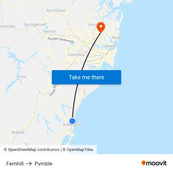 Fernhill to Pymble map