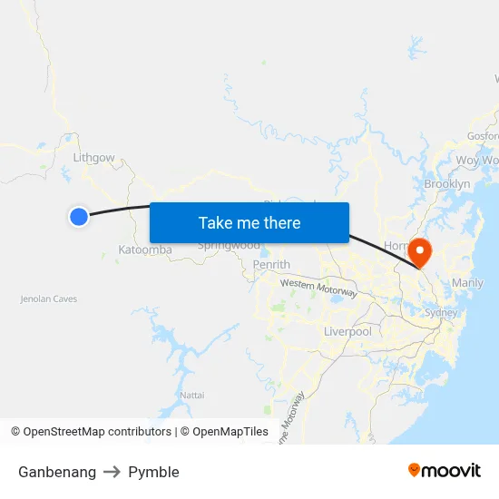 Ganbenang to Pymble map