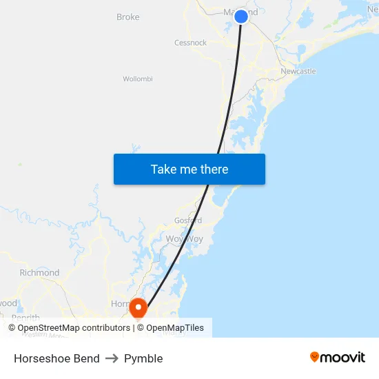 Horseshoe Bend to Pymble map