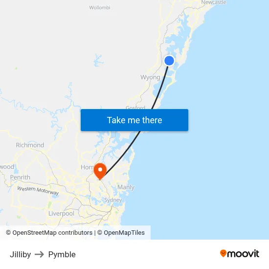 Jilliby to Pymble map