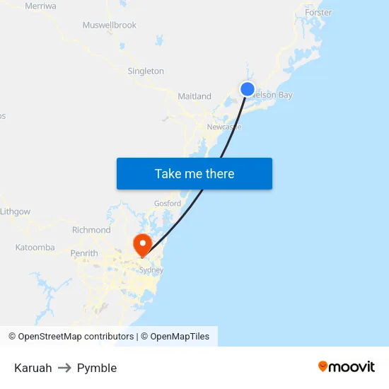 Karuah to Pymble map