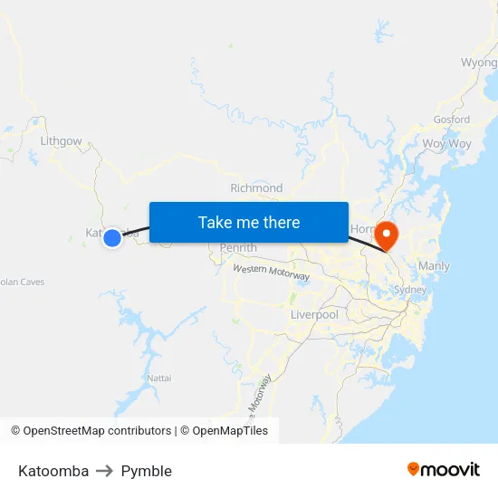 Katoomba to Pymble map
