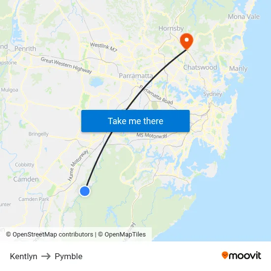 Kentlyn to Pymble map