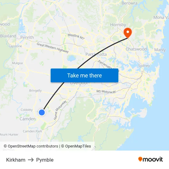 Kirkham to Pymble map