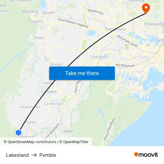 Lakesland to Pymble map