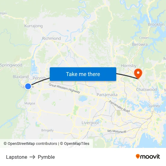 Lapstone to Pymble map