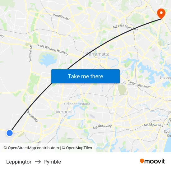 Leppington to Pymble map