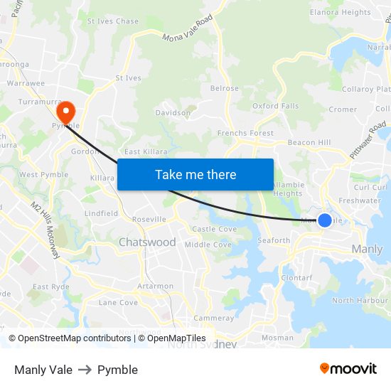 Manly Vale to Pymble map