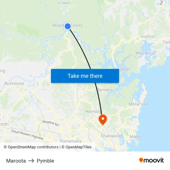Maroota to Pymble map