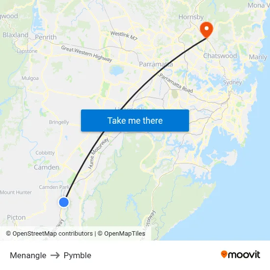Menangle to Pymble map