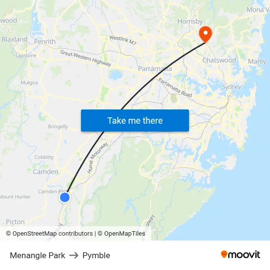 Menangle Park to Pymble map
