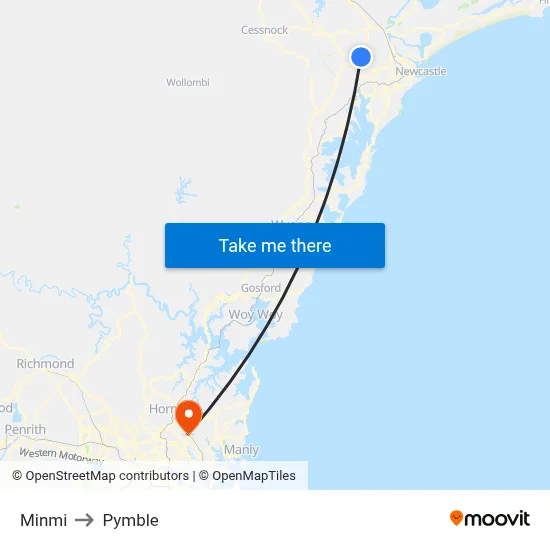 Minmi to Pymble map