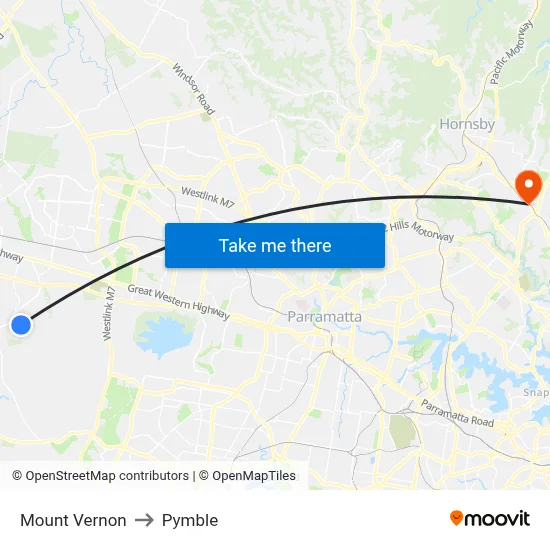 Mount Vernon to Pymble map