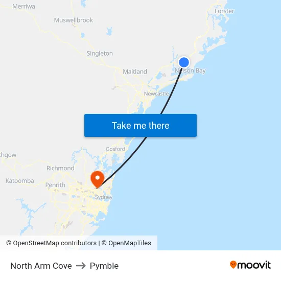 North Arm Cove to Pymble map