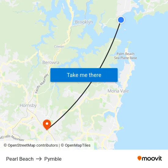 Pearl Beach to Pymble map