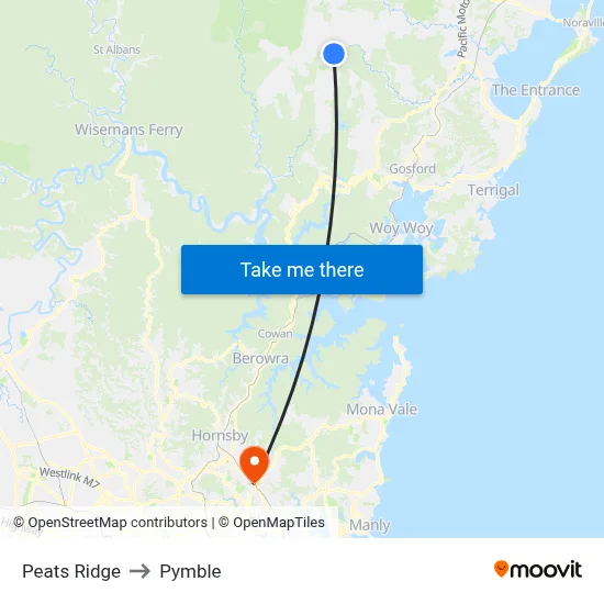 Peats Ridge to Pymble map
