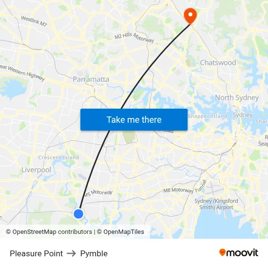 Pleasure Point to Pymble map