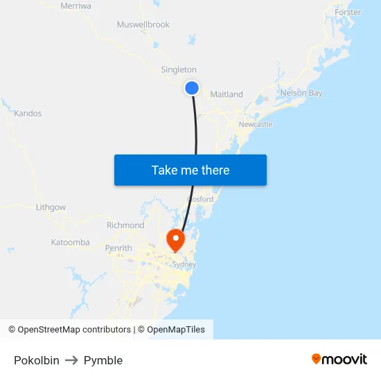 Pokolbin to Pymble map