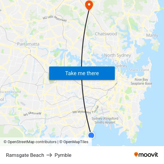 Ramsgate Beach to Pymble map