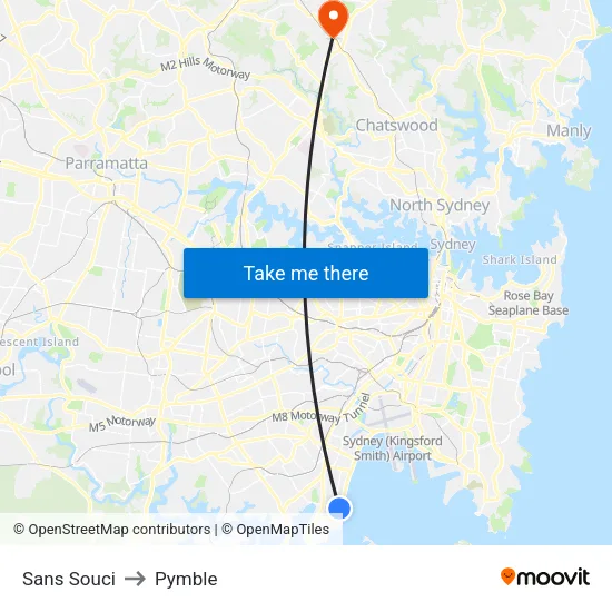 Sans Souci to Pymble map