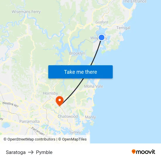 Saratoga to Pymble map