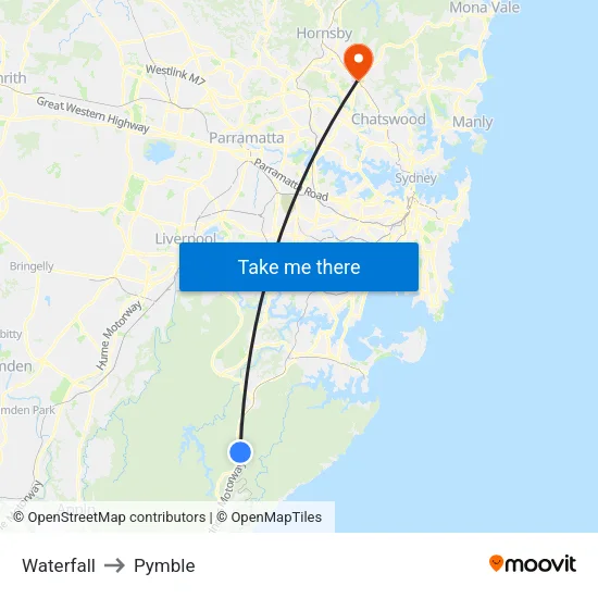 Waterfall to Pymble map