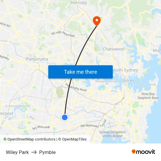 Wiley Park to Pymble map