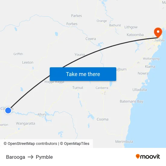 Barooga to Pymble map