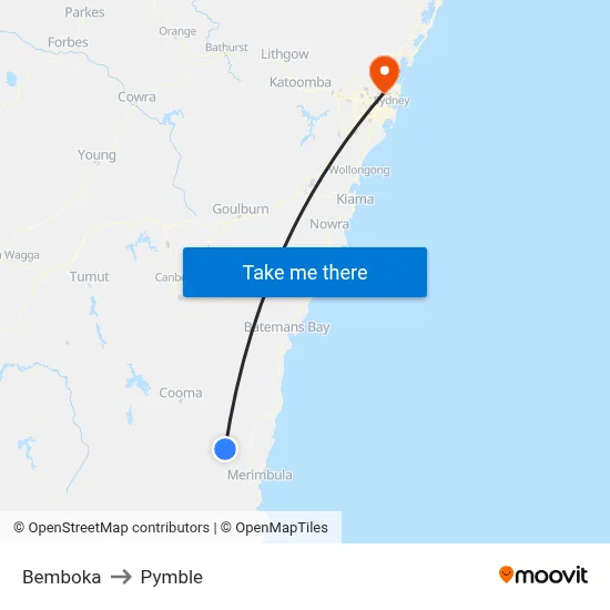 Bemboka to Pymble map