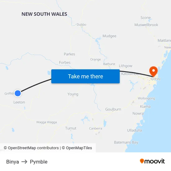 Binya to Pymble map