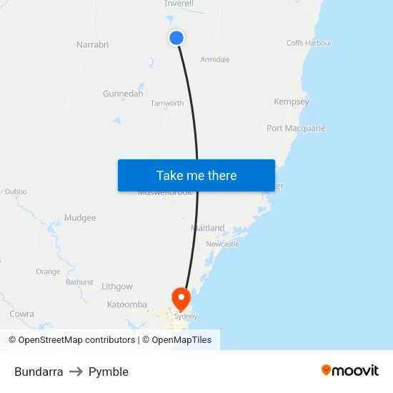 Bundarra to Pymble map