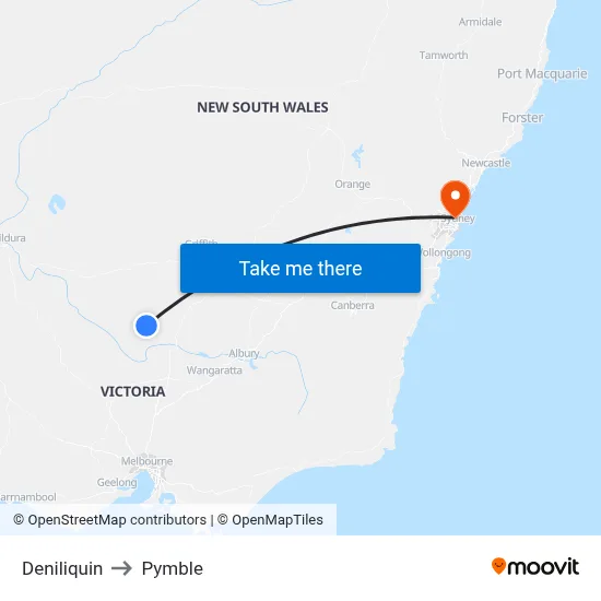 Deniliquin to Pymble map