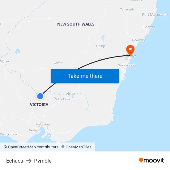 Echuca to Pymble map