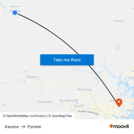 Kandos to Pymble map