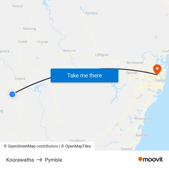 Koorawatha to Pymble map