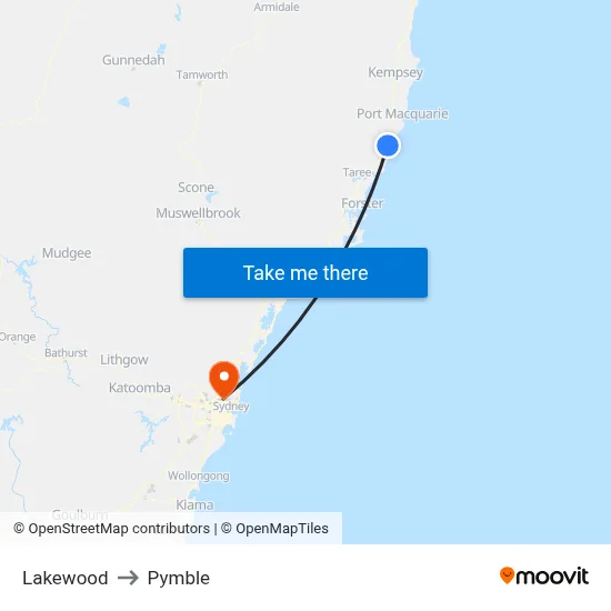 Lakewood to Pymble map
