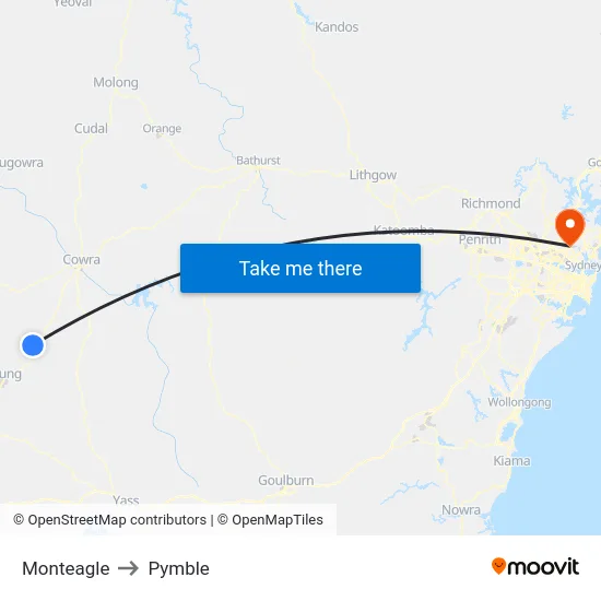 Monteagle to Pymble map