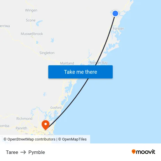 Taree to Pymble map