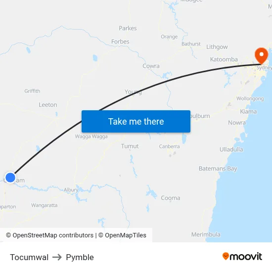 Tocumwal to Pymble map