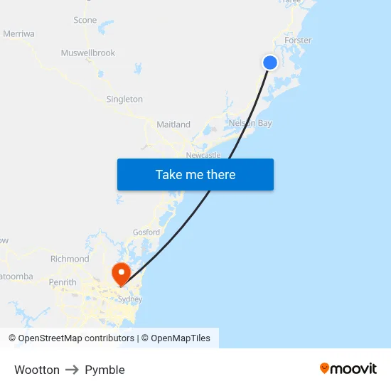Wootton to Pymble map