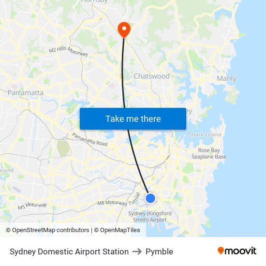 Sydney Domestic Airport Station to Pymble map