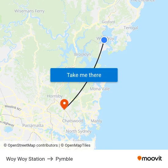 Woy Woy Station to Pymble map